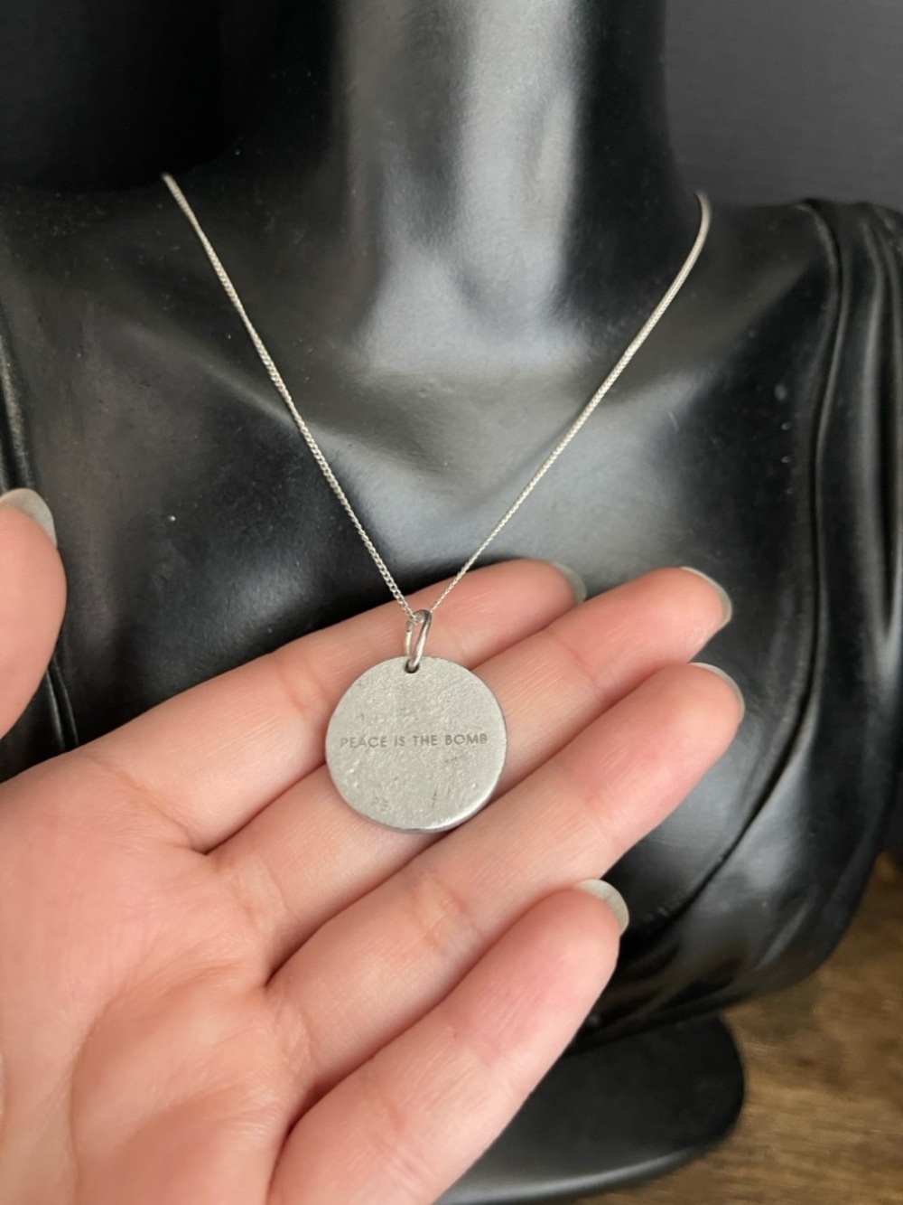 “Peace is the bomb” Sterling silver medallion chain necklace